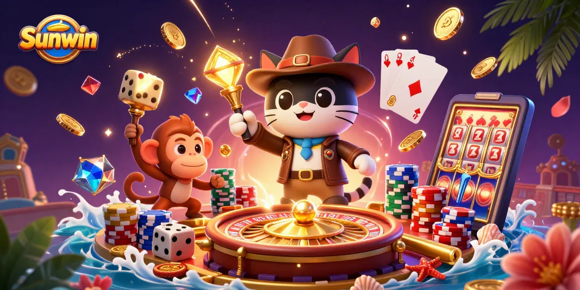 Experience Sunwin's thrilling casino adventure with an exploring cat and treasure-filled artifacts.