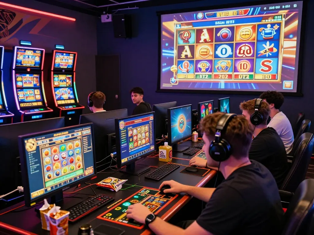 Suasana permainan online yang menarik dengan pemain terlibat dalam slot gacor hari ini, menampilkan grafik yang cerah dan elemen interaktif.
