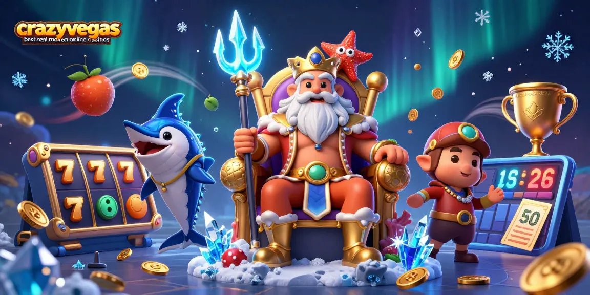 Engage with the exciting scene from crazyvegas best real money online casinos featuring Neptune and vibrant slot elements.