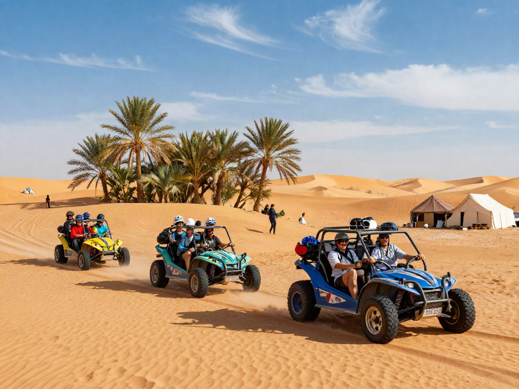 Exciting dune buggy adventure in the desert showcasing slot opportunities for thrilling tours.