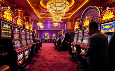 Players enjoying high-stakes gameplay at Slot API Raja 88 surrounded by vibrant casino elements.