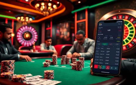 Người chơi tham gia tại bàn poker trong một sòng casino sôi động khi sử dụng ứng dụng Bet VIP để nhận định cược.