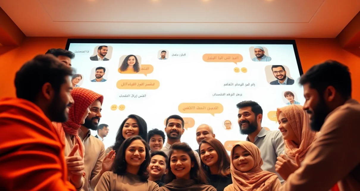 منصة دردشة شات عربي تفاعلية عبر الإنترنت تعرض تفاعل المجتمع بين المتحدثين بالعربية.