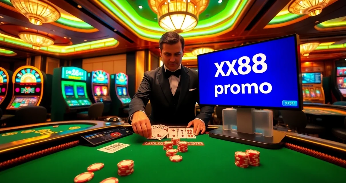 Experience the excitement at xx88.promo with professional dealers and vibrant casino elements.