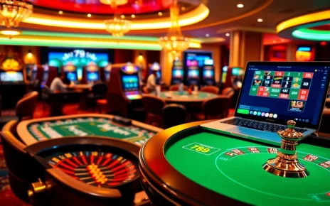 Exciting casino scene illustrating players enjoying poker and vibrant 789 win slot machines.