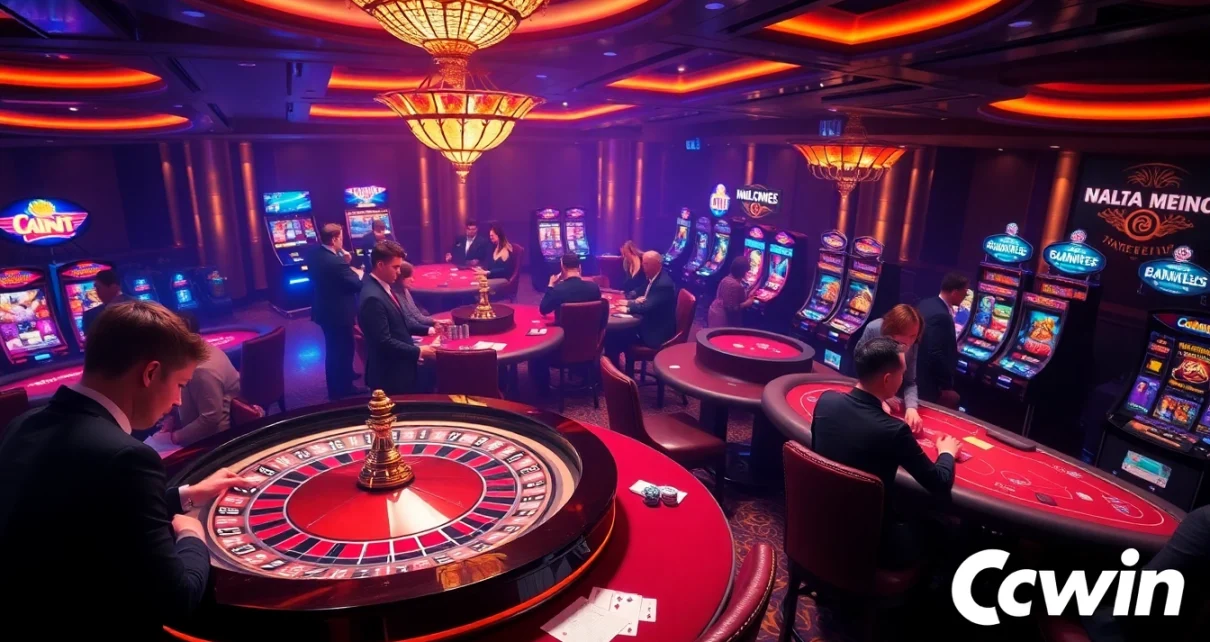 Experience thrilling gameplay at Cwin's elegant casino tables filled with glamorous poker and roulette action.