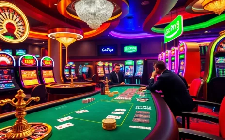 Gopay88 Daftar highlighted in a vibrant casino setting with poker and roulette gameplay.