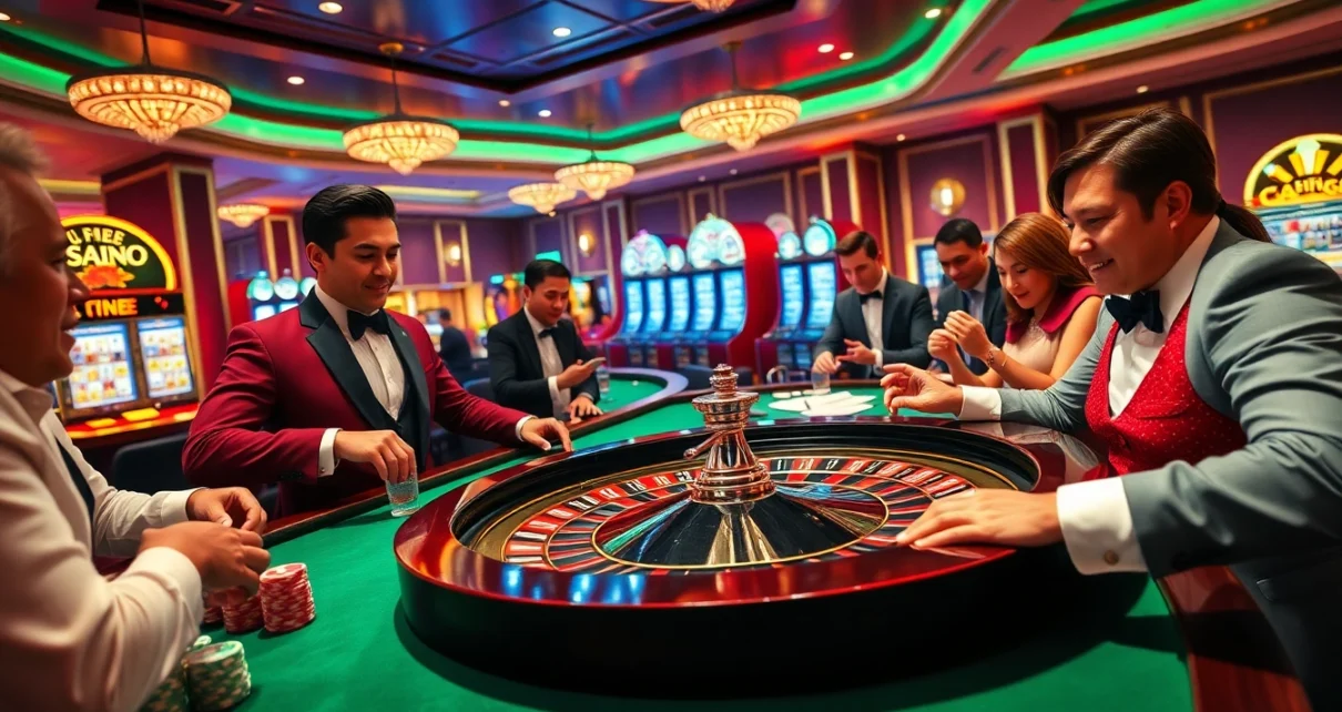 Experience the excitement of gaming at https://bl555.family/ with vibrant casino players and roulette.