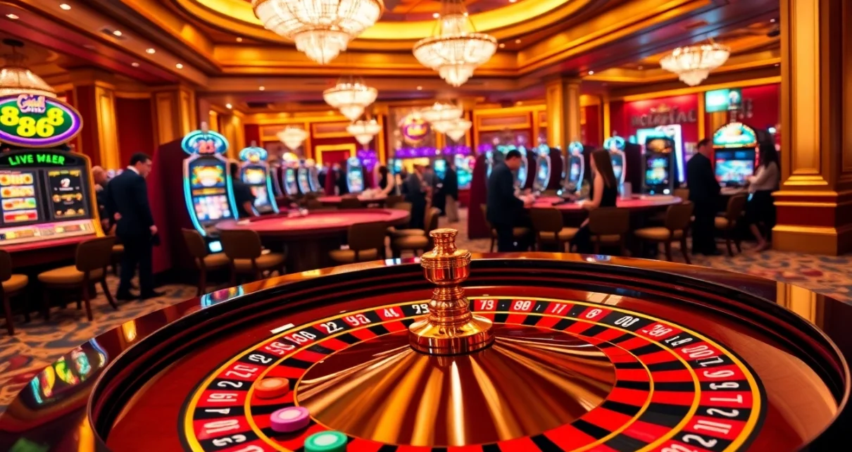 Experience the thrill of gaming at u 888 with vibrant casino tables and lively players.
