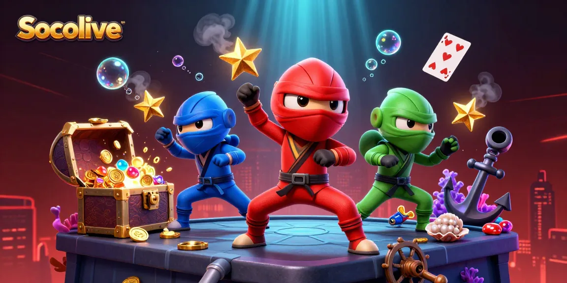Socolive showcases exciting gambling moments with cartoon chameleons in action and vibrant casino elements.